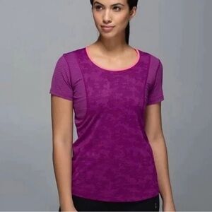 Lululemon Athletica Run For Days Short Sleeve Shirt Camo Plum